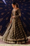 Buy_Jigar Mali_Green Chanderi, Organza Embroidery V-neck Designer Lehenga Set _Online_at_Aza_Fashions