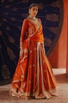 Buy_Jigar Mali_Orange Chanderi, Organza Embroidery Round Neck Designer Lehenga Set _at_Aza_Fashions