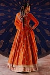 Shop_Jigar Mali_Orange Chanderi, Organza Embroidery Round Neck Designer Lehenga Set _at_Aza_Fashions