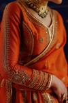 Jigar Mali_Orange Chanderi, Organza Embroidery Round Neck Designer Lehenga Set _Online_at_Aza_Fashions