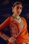 Buy_Jigar Mali_Orange Chanderi, Organza Embroidery Round Neck Designer Lehenga Set _Online_at_Aza_Fashions
