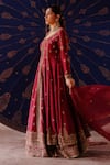 Shop_Jigar Mali_Wine Chanderi, Organza Embroidery, Sequins Round Neck Designer Lehenga Set _at_Aza_Fashions