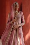 Buy_Jigar Mali_Purple Chanderi, Organza Embroidery Round Neck Designer Lehenga Set _Online_at_Aza_Fashions