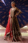 Shop_Jigar Mali_Red Chanderi, Organza Embroidery, Sequins V-neck Designer Ruhani Lehenga Set _at_Aza_Fashions
