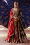 Buy_Jigar Mali_Red Chanderi, Organza Embroidery, Sequins V-neck Designer Ruhani Lehenga Set _at_Aza_Fashions