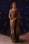 Buy_Jigar Mali_Green Satin, Net Embroidery, Sequins Round Neck Designer Saree And Blouse _at_Aza_Fashions