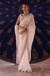 Buy_Jigar Mali_Pink Organza, Chanderi Sequins, Embroidery Designer Saree Set _at_Aza_Fashions