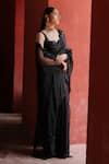 Shop_Jigar Mali_Black Organza, Net Embroidery, Beads Sweetheart Neck Designer Saree Set _at_Aza_Fashions