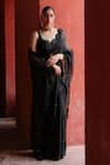 Buy_Jigar Mali_Black Organza, Net Embroidery, Beads Sweetheart Neck Designer Saree Set _at_Aza_Fashions