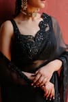 Jigar Mali_Black Organza, Net Embroidery, Beads Sweetheart Neck Designer Saree Set _Online_at_Aza_Fashions