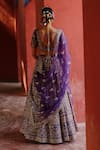 Shop_Jigar Mali_Purple Chanderi, Organza Embroidery Round Neck Lehenga Set _at_Aza_Fashions