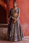 Buy_Jigar Mali_Purple Chanderi, Organza Embroidery Round Neck Lehenga Set _at_Aza_Fashions