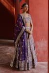 Buy_Jigar Mali_Purple Chanderi, Organza Embroidery Round Neck Lehenga Set _Online_at_Aza_Fashions