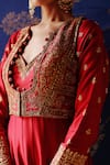 Shop_Jigar Mali_Red Chanderi, Organza Embroidery Round Neck Ruhani Anarkali Set _at_Aza_Fashions