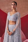Jigar Mali_Gray Net Sequins, Embroidery V-neck Designer Grey Lehenga And Blouse Set _Online_at_Aza_Fashions