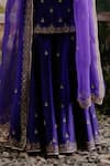 Jigar Mali_Purple Chanderi, Organza Embroidery, Sequins Round Designer Kurta Sharara Set _Online_at_Aza_Fashions