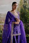 Buy_Jigar Mali_Purple Chanderi, Organza Embroidery, Sequins Round Designer Kurta Sharara Set _Online_at_Aza_Fashions