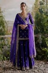 Buy_Jigar Mali_Purple Chanderi, Organza Embroidery, Sequins Round Designer Kurta Sharara Set _at_Aza_Fashions