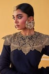 Shop_Jigar Mali_Navy Chanderi Embroidery Round Neck Blue Anarkali _Online_at_Aza_Fashions
