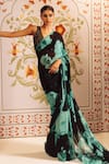 Studio 113_Blue Georgette Embroidery Floral Cluster Print Saree With Blouse _Online