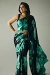 Studio 113_Blue Georgette Embroidery Floral Cluster Print Saree With Blouse 
