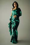 Studio 113_Blue Georgette Embroidery Floral Cluster Print Saree With Blouse 