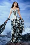 Shop_Studio 113_Black Silk, Satin Floral Contrast Print Saree _Online