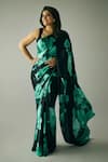 Buy_Studio 113_Blue Georgette Embroidery Floral Cluster Print Saree With Blouse _at_Aza_Fashions