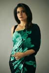 Studio 113_Blue Georgette Embroidery Floral Cluster Print Saree With Blouse 