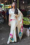 Buy_Studio 113_White Silk, Satin Abstract Floral Print Saree _at_Aza_Fashions