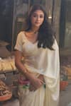 Shop_Studio 113_White Silk, Satin Abstract Floral Print Saree _Online