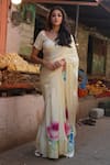 Studio 113_White Silk, Satin Abstract Floral Print Saree 