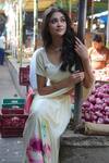Shop_Studio 113_White Silk, Satin Abstract Floral Print Saree _at_Aza_Fashions