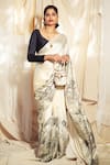 Buy_Studio 113_White Silk, Satin Embroidery Kantha Mandala Print Saree With Blouse _at_Aza_Fashions
