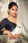 Shop_Studio 113_White Silk, Satin Embroidery Kantha Mandala Print Saree With Blouse _Online
