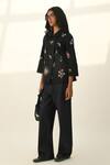 Payal Pratap_Black Viscose, Linen Embroidery Round Neck Ambridge Double Breasted Jacket _Online_at_Aza_Fashions