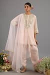 Buy_Saina Kapoor_Peach Chanderi, Organza Sequins, Embroidery Round Neck Pink Kurta Set _at_Aza_Fashions