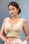Buy_Samyukta Singhania_White Silk Beads, Pearls V-neck Padded Embroidered Blouse _at_Aza_Fashions
