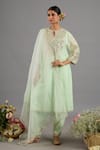 Buy_Saina Kapoor_Green Chanderi, Organza Sequins, Embroidery Keyhole Neck Kurta Set _at_Aza_Fashions