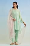 Buy_Anantaa By Roohi_Green Chanderi Embroidery Round Neck Mul Kurta Set With Pink Dupatta _at_Aza_Fashions