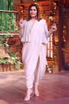 Buy_Nikasha_White Mandarin Collar Embroidered Kurta And Dhoti Pant Set _at_Aza_Fashions
