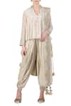 Shop_Nikasha_White Mandarin Collar Embroidered Kurta And Dhoti Pant Set _Online_at_Aza_Fashions
