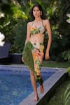 Foram Patel_Green Georgette Sweetheart Neck Floral Print Swimwear Set _at_Aza_Fashions