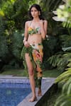 Buy_Foram Patel_Green Georgette Sweetheart Neck Floral Print Swimwear Set _at_Aza_Fashions