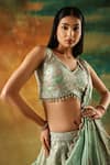Meenagurnam_Green Tissue Sequins, Mirrors, Embroidery V-neck Embellished Lehenga Set _Online_at_Aza_Fashions