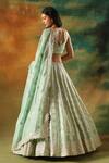 Shop_Meenagurnam_Green Tissue Sequins, Mirrors, Embroidery V-neck Embellished Lehenga Set _at_Aza_Fashions
