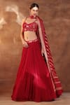 Buy_Meenagurnam_Red Net, Viscose Georgette, Jacquard Mirrors Sweetheart Neck Work Lehenga Set _Online_at_Aza_Fashions