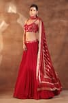 Shop_Meenagurnam_Red Net, Viscose Georgette, Jacquard Mirrors Sweetheart Neck Work Lehenga Set _at_Aza_Fashions