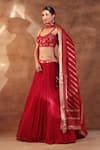 Shop_Meenagurnam_Red Net, Viscose Georgette, Jacquard Mirrors Sweetheart Neck Work Lehenga Set _Online_at_Aza_Fashions