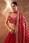 Meenagurnam_Red Net, Viscose Georgette, Jacquard Mirrors Sweetheart Neck Work Lehenga Set _at_Aza_Fashions
